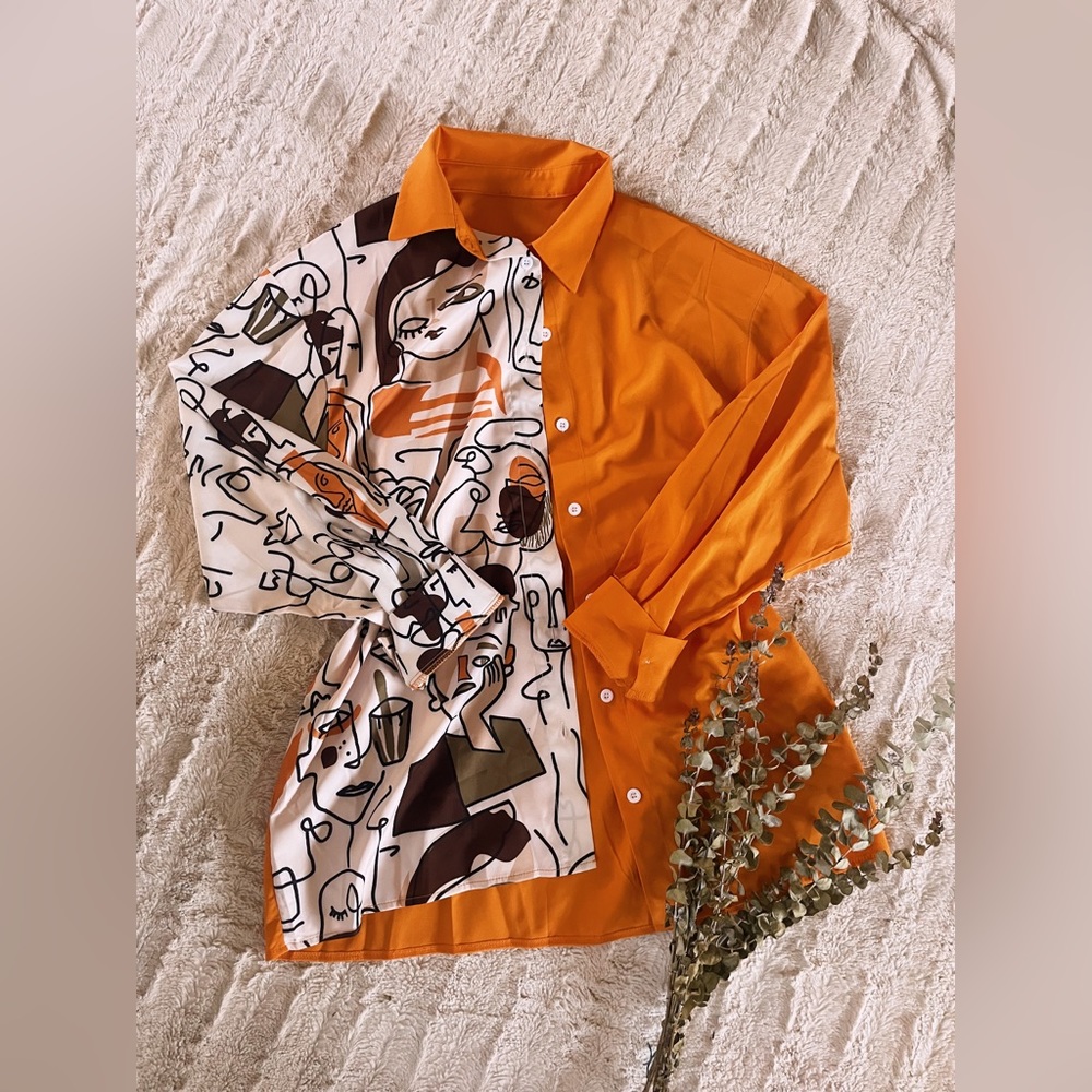 Funky Retro Goddess Womens Color Block Satin Blouse